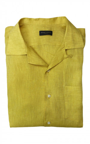 Mustard Yellow Linen Long Sleeve Camp Shirt