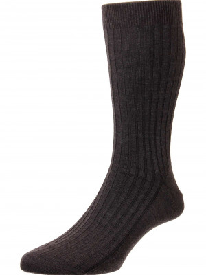Pantherella Rutherford Mid-Calf Wool Socks - Dark Oak Brown