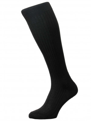 Pantherella Baffin Over-the-Calf Formal Silk Socks - Black