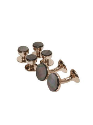 Smokey Mother of Pearl Stud and Cufflink Set (Rose Gold)