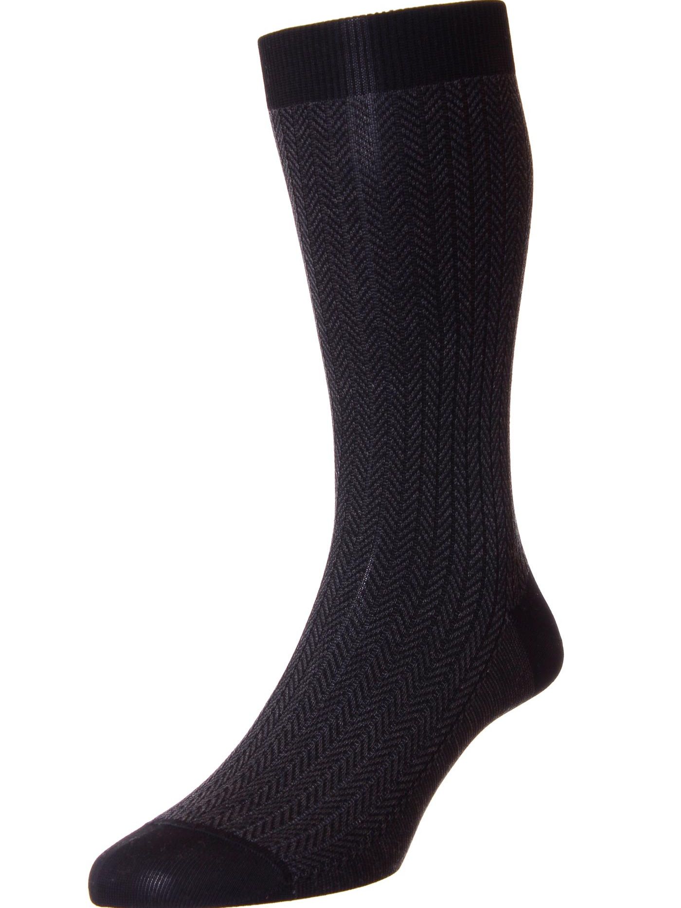 Pantherella Fabian Herringbone Mid-Calf Cotton Socks - Black