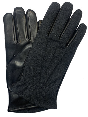 Black Wool & Lambskin Gloves