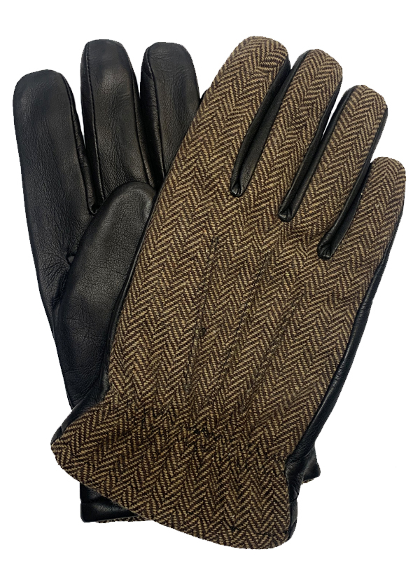 Brown Herringbone & Lambskin Gloves
