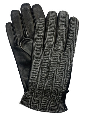 Black Herringbone & Lambskin Gloves