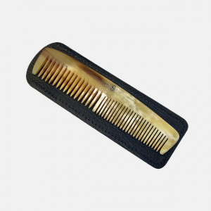 5" Double Tooth Oxhorn Pocket Comb w Leather Case