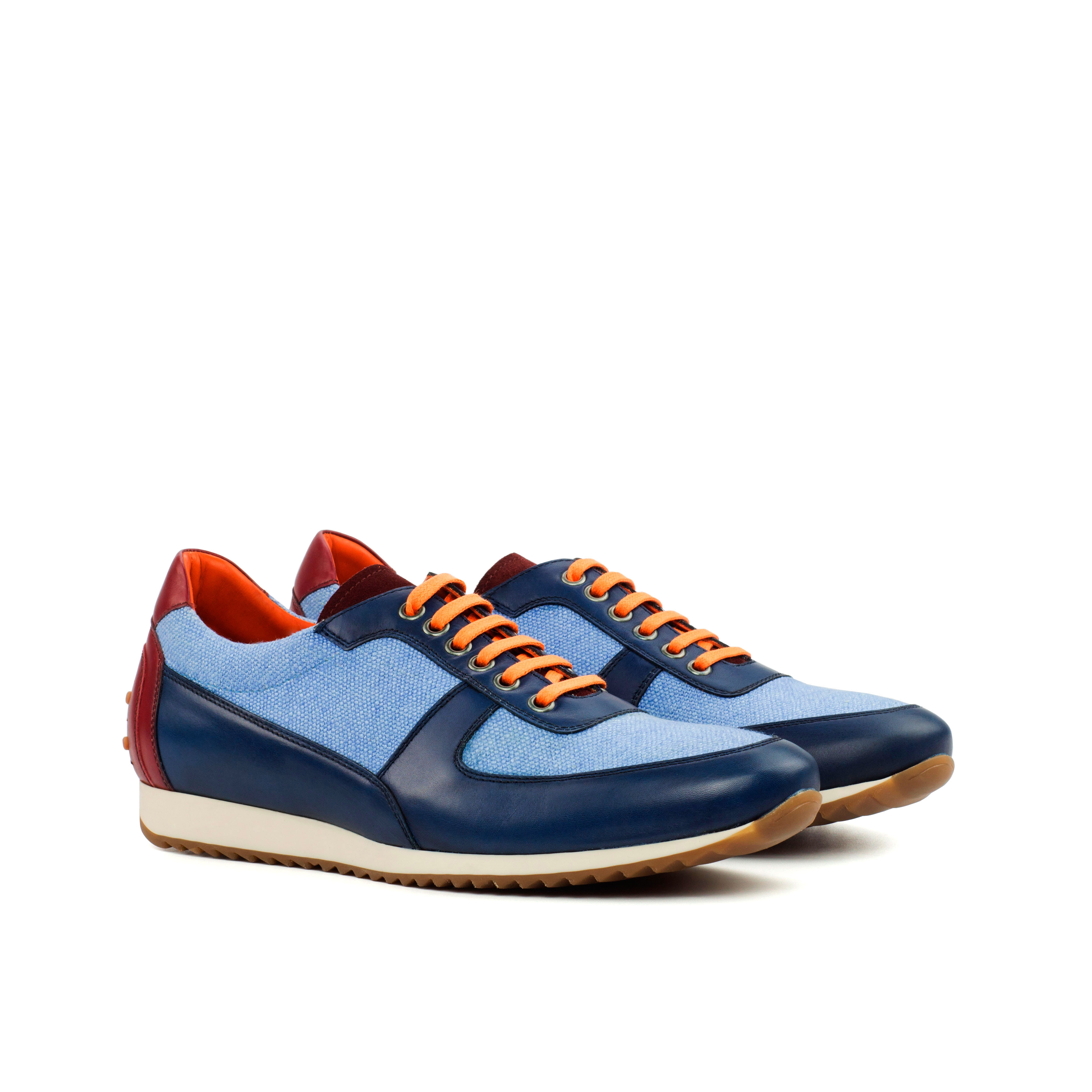 Two-Tone Blue Linen and Navy Calf Corsini Sneaker