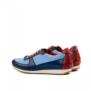 Two-Tone Blue Linen and Navy Calf Corsini Sneaker