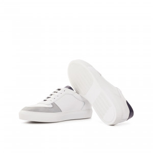 White & Grey Box Calf Low Top Trainers