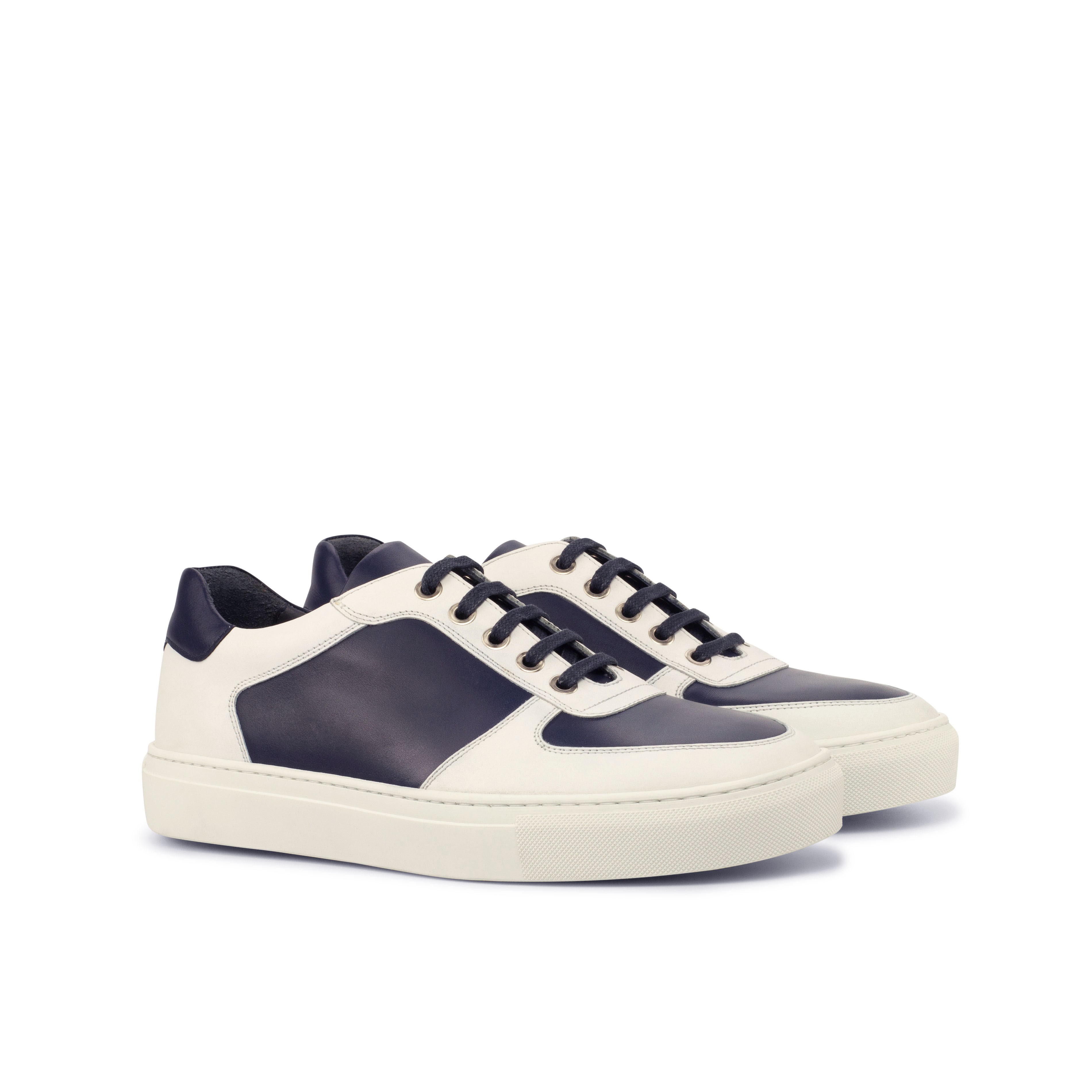 Navy & White Box Calf Low Top Trainer