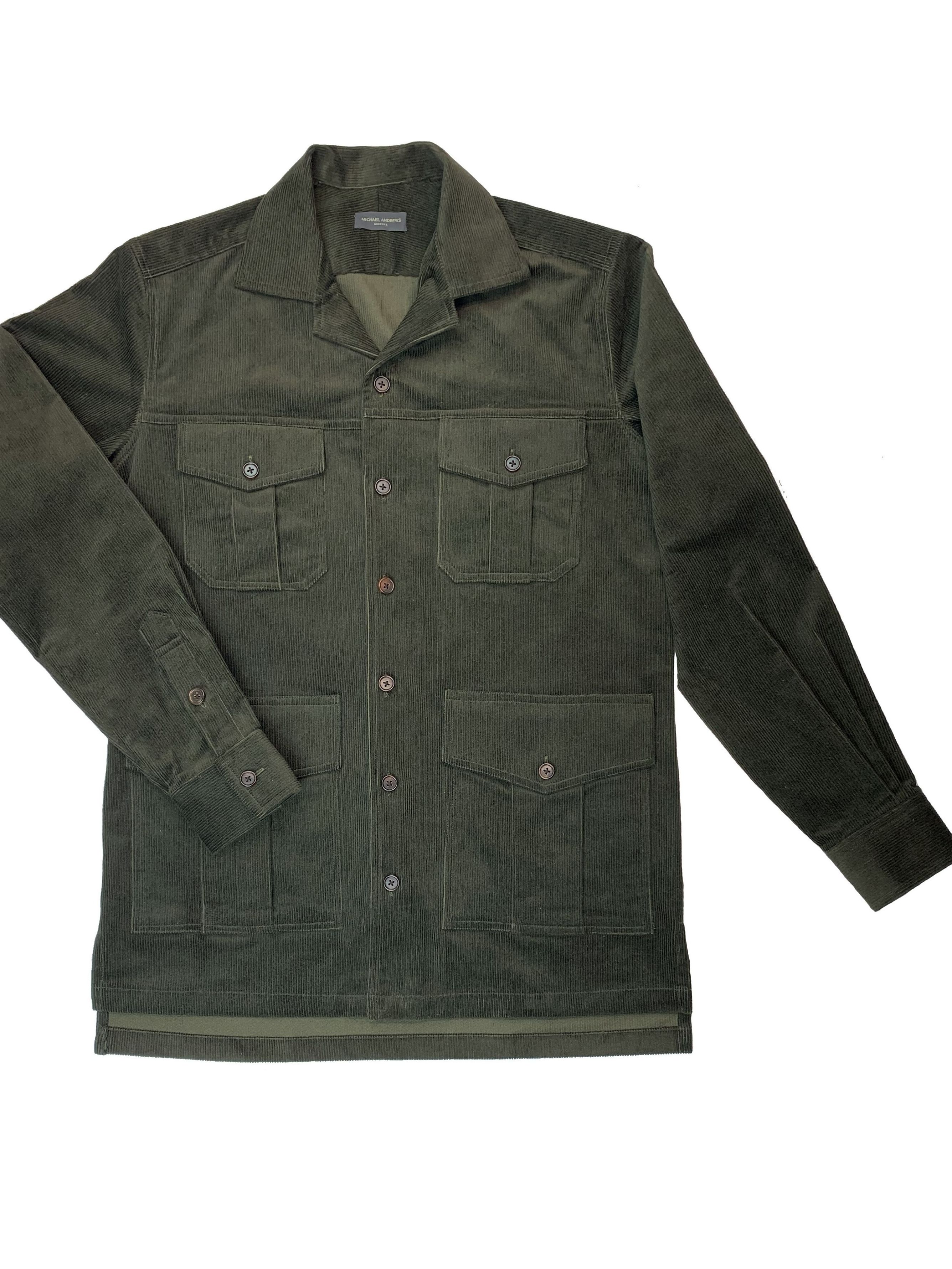 Hunter Green Stretch Corduroy Safari Shirt Jacket