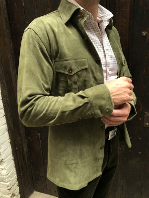 Olive Green Lamb Suede Overshirt