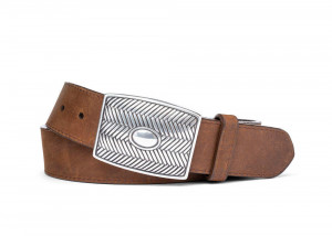 Brown Oiled Calf Belt with Antique Plaque Buckle