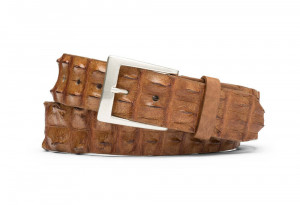 Tan Hornback Crocodile Tail Belt with Brushed Nickel Buckle