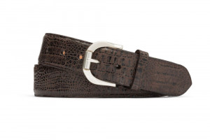 Chocolate Embossed Crocodile Belt with Antique Roller Buckle