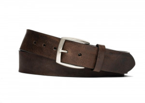 Chocolate Vintage Leather Belt with Antique Nickel Buckle