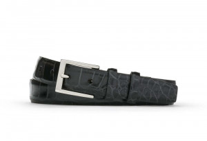 Black Embossed Crocodile Belt with Nickel Buckle
