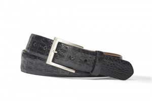 Black Caiman Crocodile Belt with Brushed Nickel Buckle