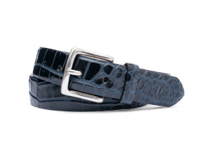 Ocean Black Two-Toned Embossed Crocodile Belt with Antique Silver Buckle
