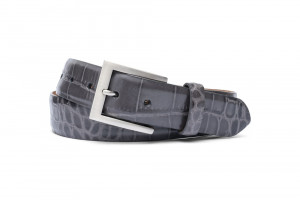 Grey Embossed Crocodile Belt with Brushed Nickel Buckle