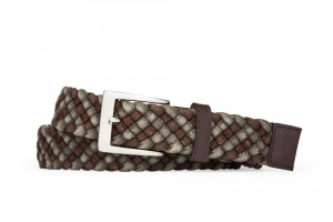 Grey Leather Cloth Braid Belt with Brushed Nickel Buckle