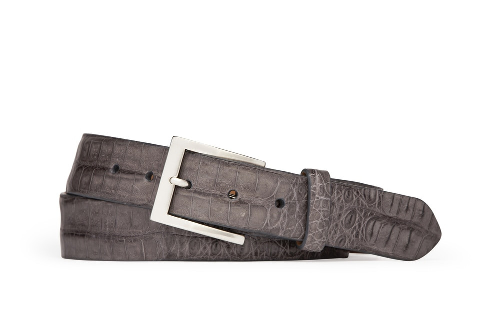 Grey Caiman Crocodile Belt with Brushed Nickel Buckle