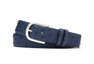 Malta Blue Quilled Ostrich Belt with Brushed Nickel Buckle