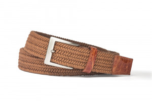 Cognac Solid Stretch Belt with Crocodile Tabs