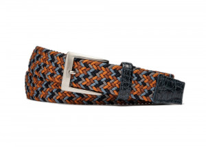 Tangerine Stretch Belt with Croc Tabs and Brushed Nickel Buckle