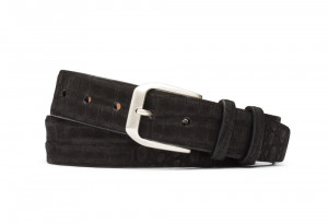 Black Sueded Crocodile Belt with Antique Silver Buckle