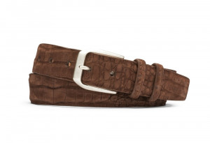 Chocolate Sueded Crocodile Belt with Antique Silver Buckle