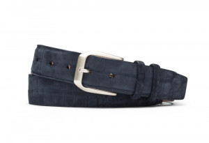 Navy Sueded Crocodile Belt with Antique Silver Buckle