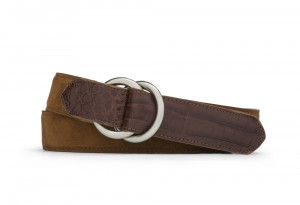 Cognac Suede and Caiman Crocodile Belt with Oring Buckles