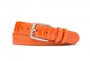 Orange Ostrich Leg Belt with Nickel Buckle