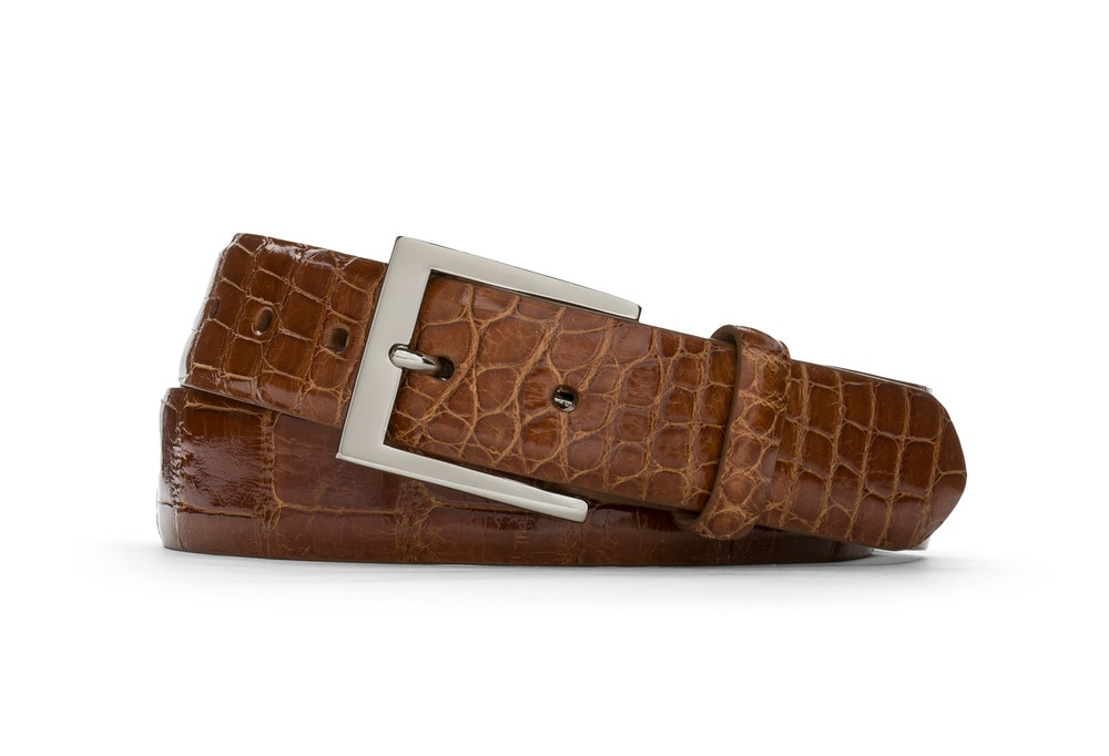Medium Brown Glazed American Alligator Belt with Nickel Buckle