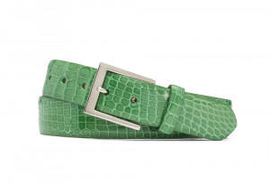 Grass Green Glazed American Alligator Belt with Nickel Buckle