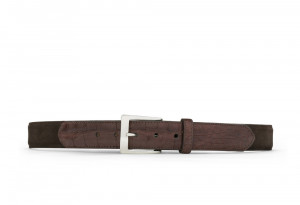 Chocolate Suede and Caiman Crocodile Belt with Nickel Buckle