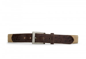 Tan Suede and Caiman Crocodile Belt with Nickel Buckle