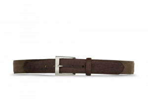 Whiskey Suede and Caiman Crocodile Belt with Nickel Buckle