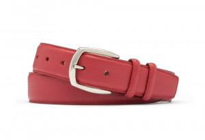 Red Berry Pebbled Calf Belt with Nickel Buckle