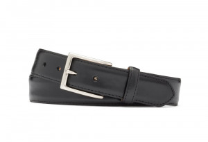 Black Glazed Calf Belt with Nickel Buckle