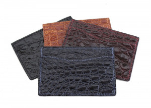 Black Glazed Crocodile Flat Card Case