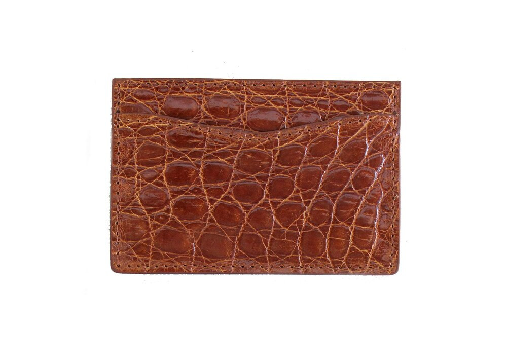 Cognac Glazed Crocodile Flat Card Case