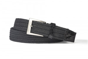 Black Solid Stretch Belt with Crocodile Tabs
