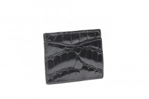 Black Glazed Alligator Flat Card Case