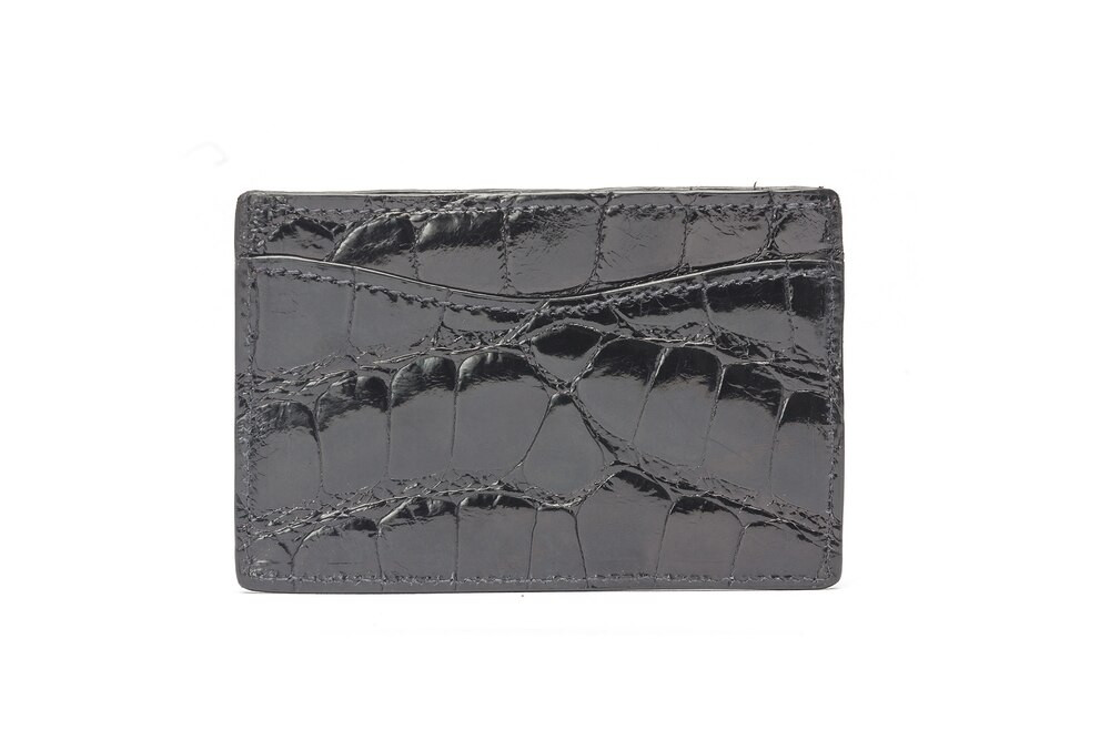 Black Glazed Alligator Flat Card Case