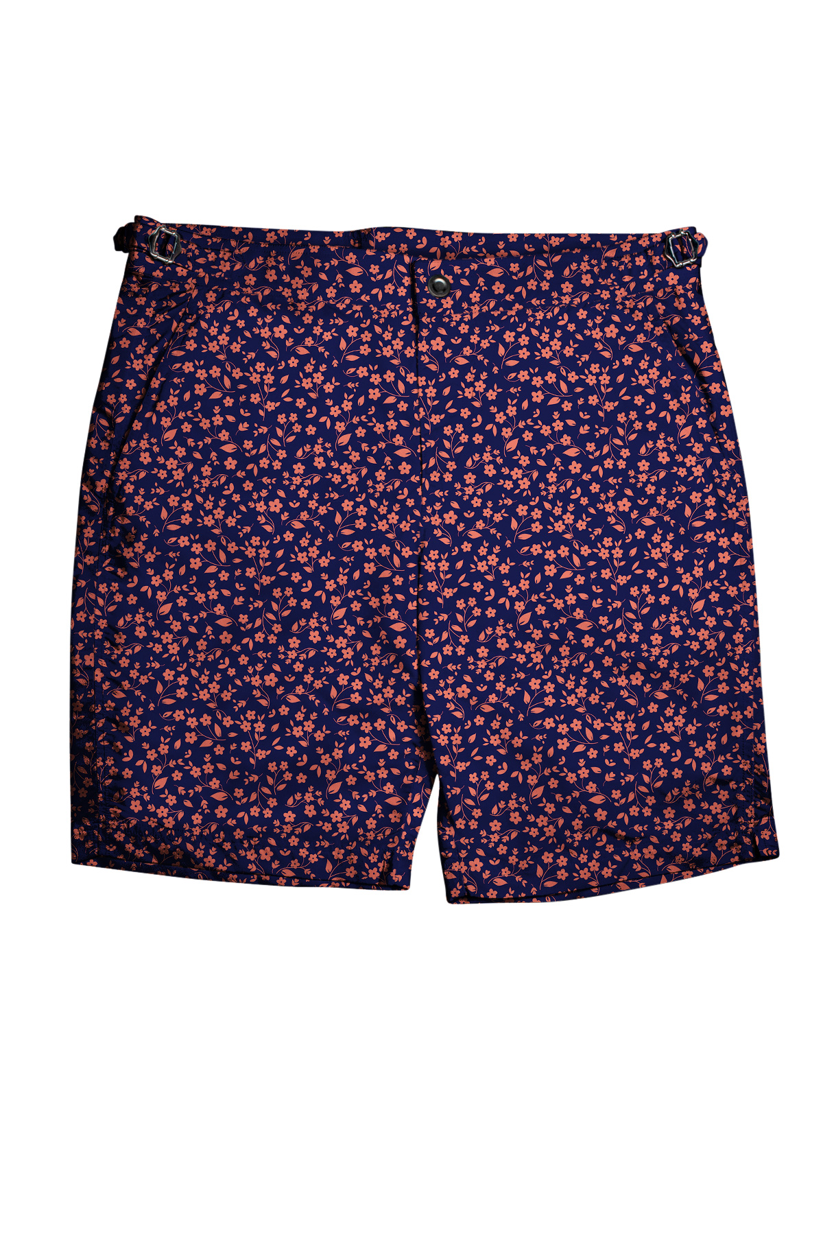 Navy with Salmon Small Flowers Swim Shorts