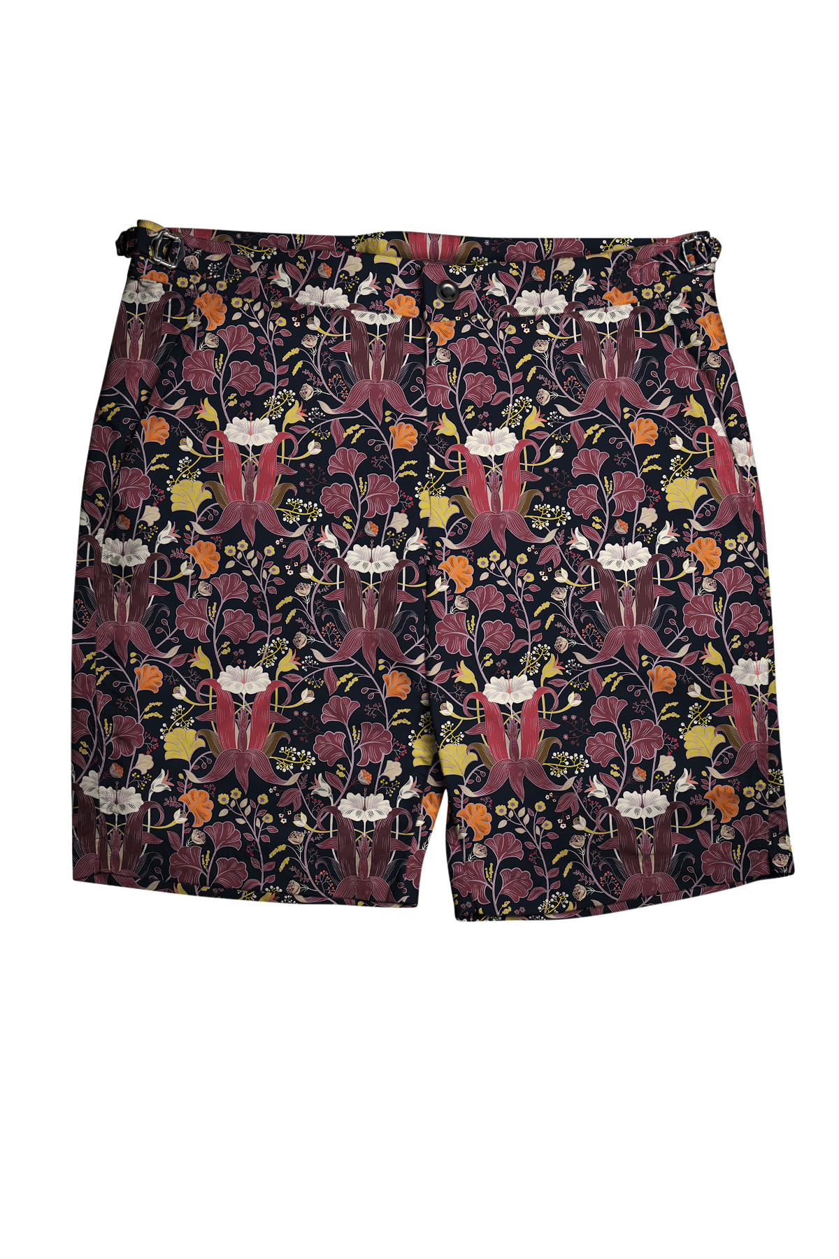 Navy with Burgundy Orchids Swim Shorts