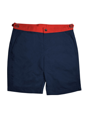 Navy Blue Swim Shorts w Red Waistband
