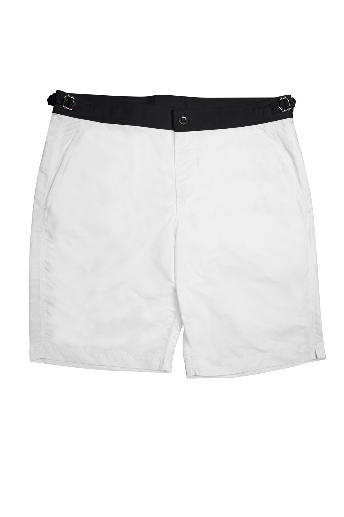 White Swim Shorts w Black Waistband