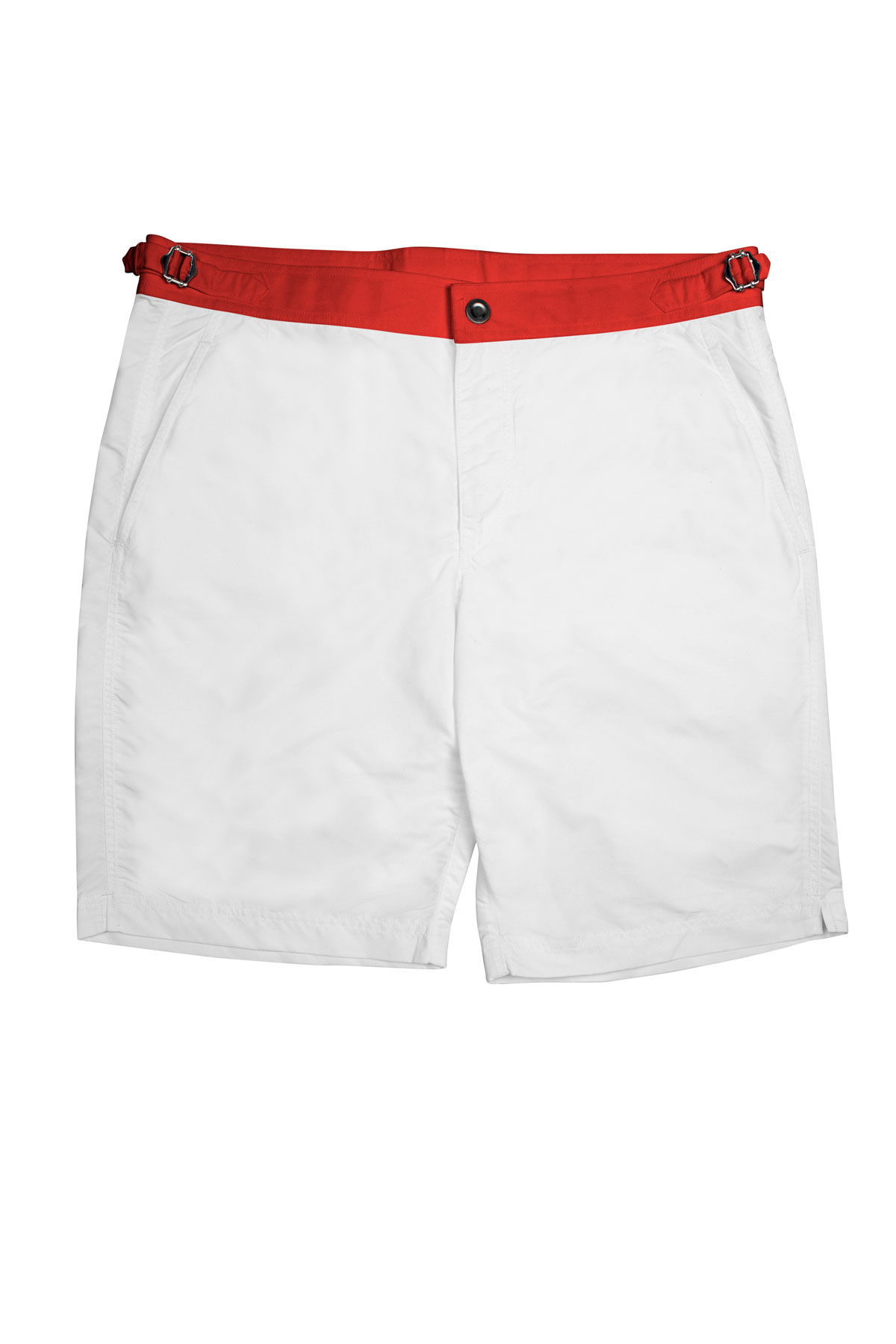 White Swim Shorts w Red Waistband